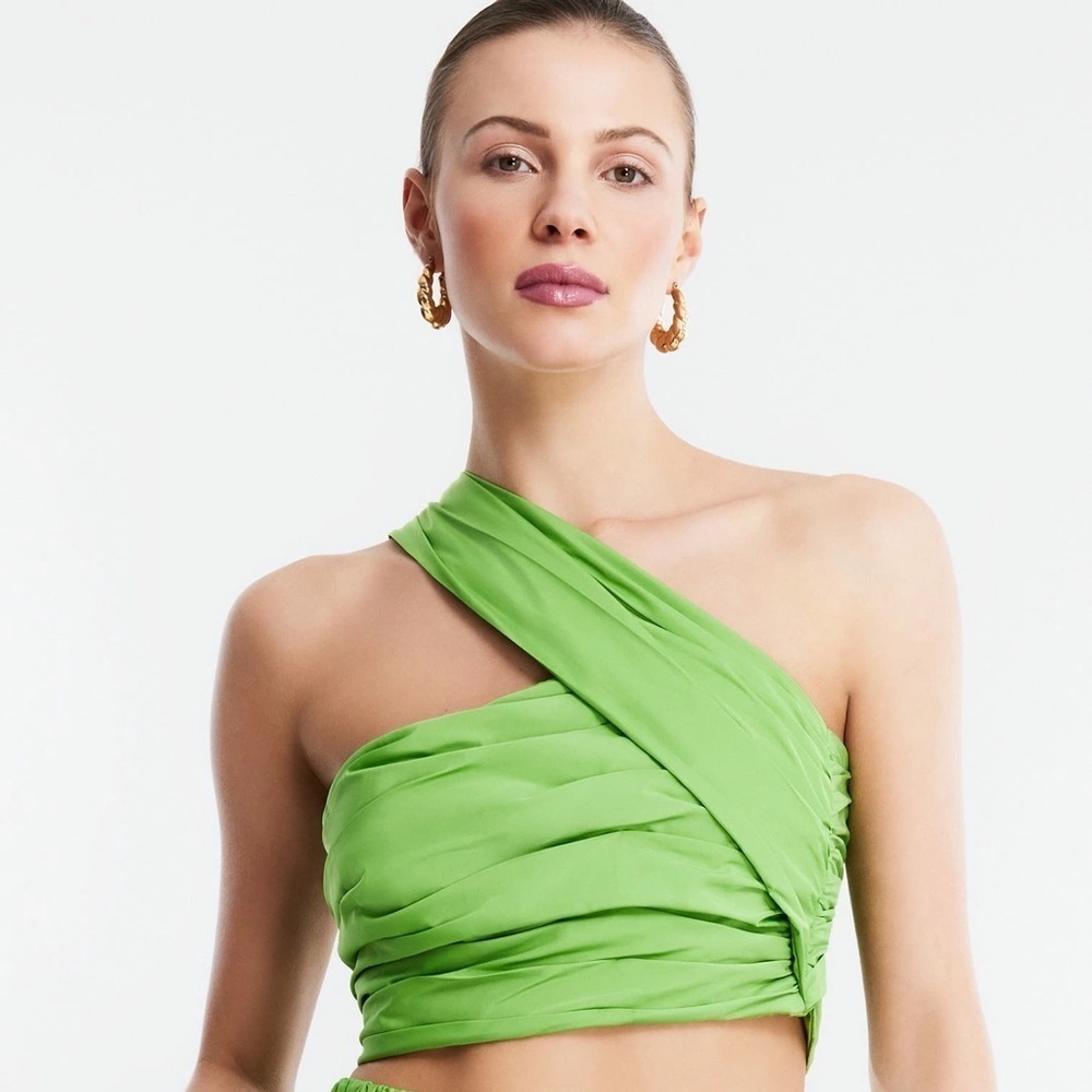 Kat One Shoulder Crop Top In Green Size 4